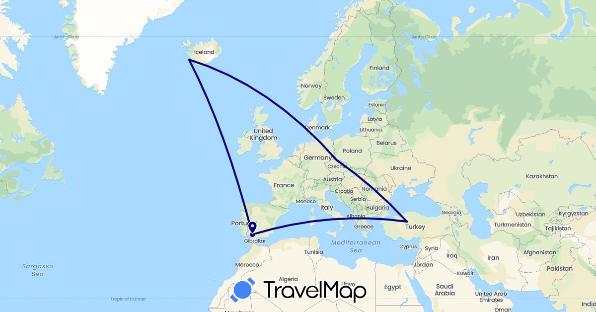 TravelMap itinerary: driving in Czech Republic, Spain, Iceland, Turkey (Asia, Europe)